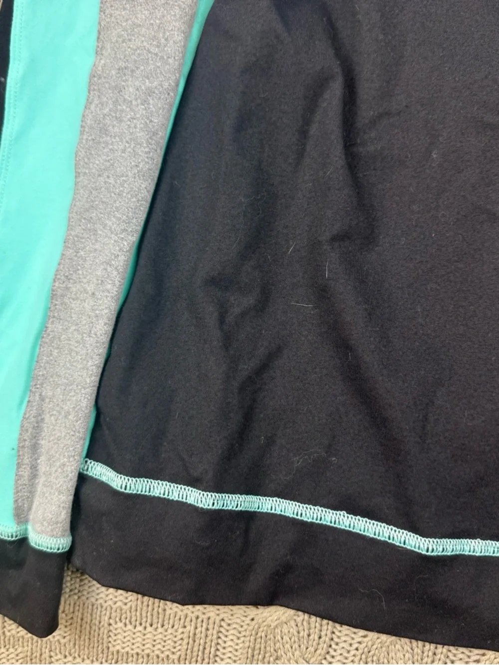 Trina Turk Recreation Teal, Black & Gray Colorblock Hoodie with Yellow Logo ~ S - Picture 11 of 12